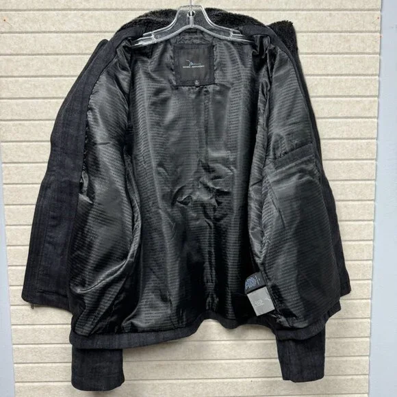 Marc Anthony Black Windowpane Plaid Lined Jacket Faux Fur Collar Men’s XL - Picture 10 of 14